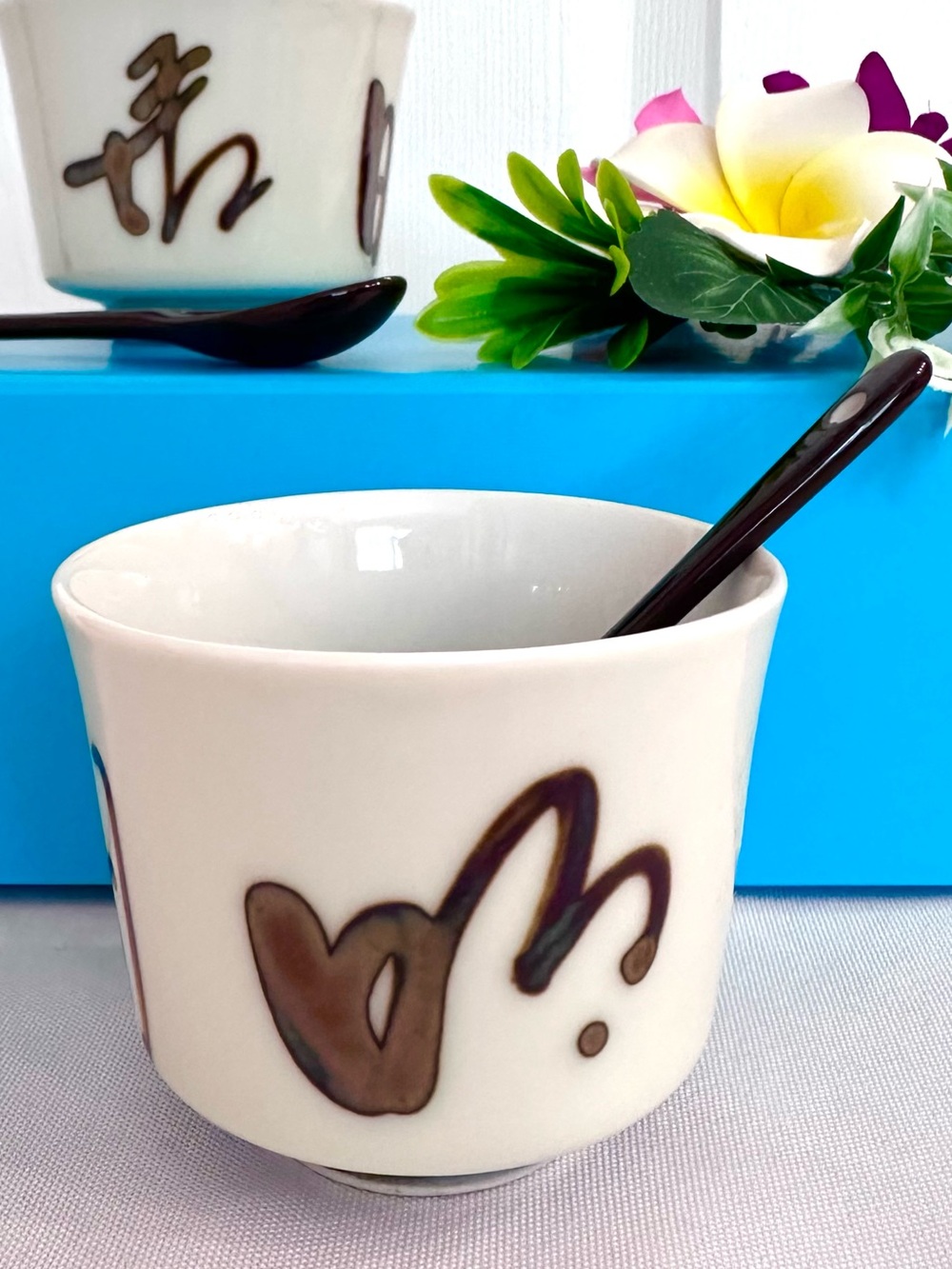 ESPRESSO COFFEE CUP SET ~ neutral classic off-white & rich brown painted swirls